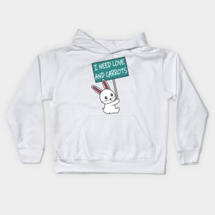 Rabbit: I need Love and Carrots Kids Hoodie